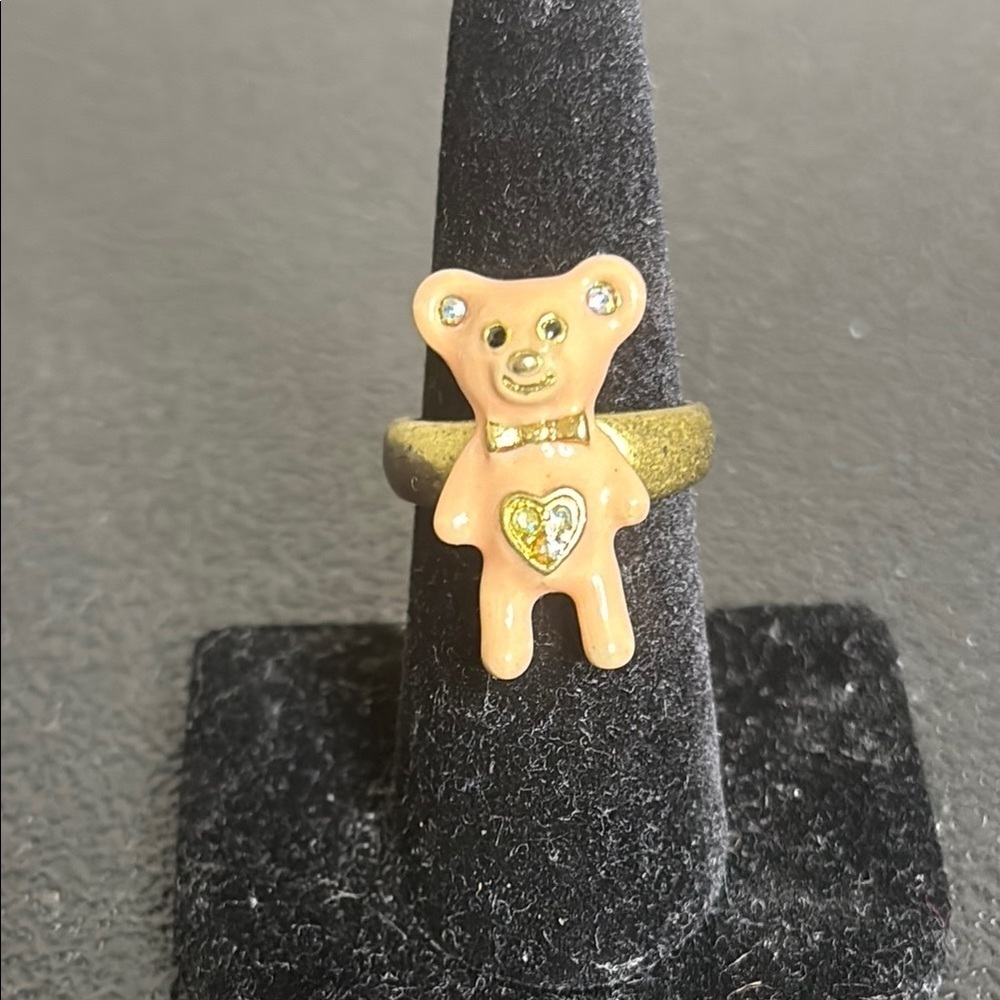 Vintage Betsey Johnson Pink Bear Ring Extremely Rare Enamel Size 7